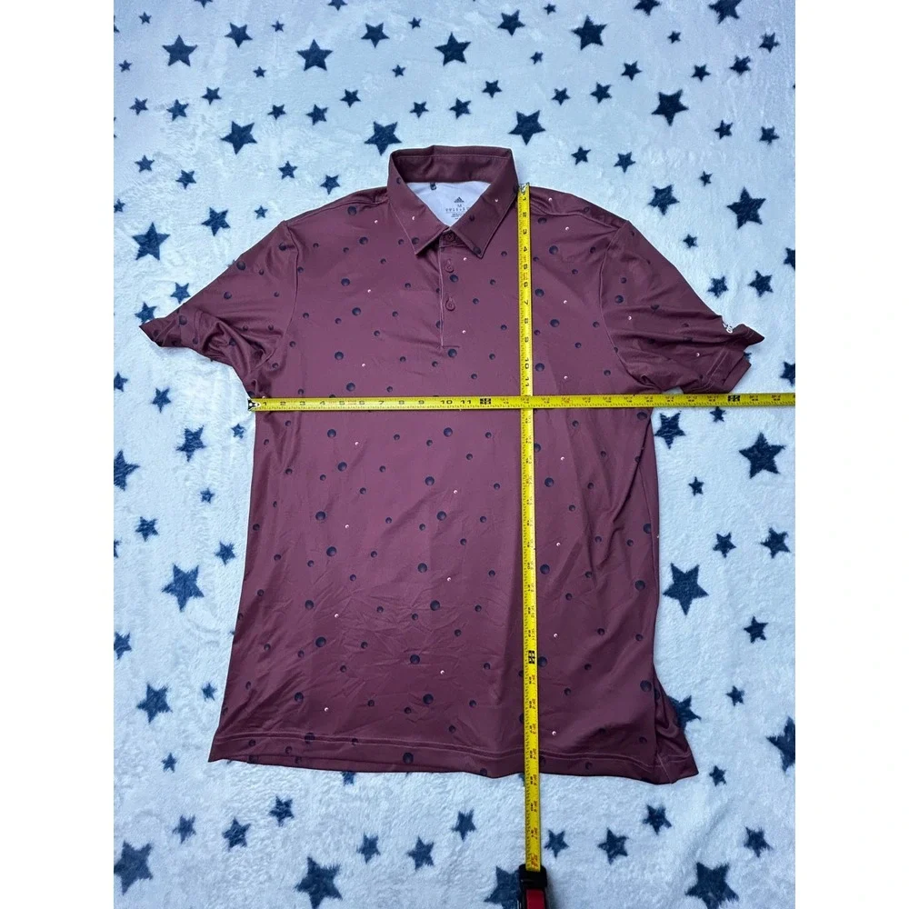 NWT Adidas Golf Polo Shirt Mens Medium Burgundy Dot Print Performance Golf